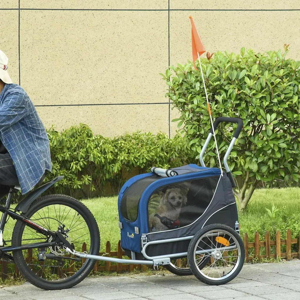 2-in-1 Dog Trailer Pet Bicycle Trailer Dog Transporter Dog Bicycle Trailer Oxford Fabric Breathable Metal Ox