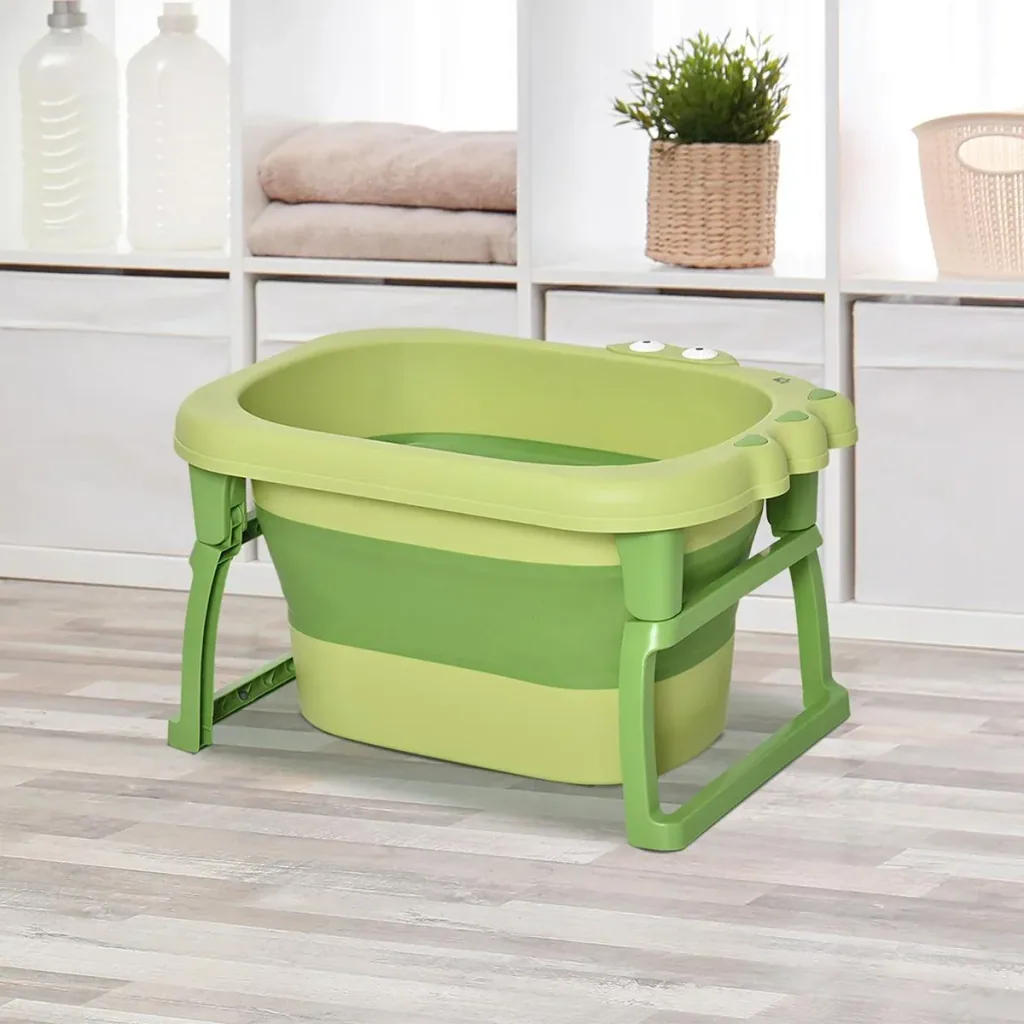 Foldable baby bath 2 in 1 design with non-slip foot pads support bars stool foldable baby bath