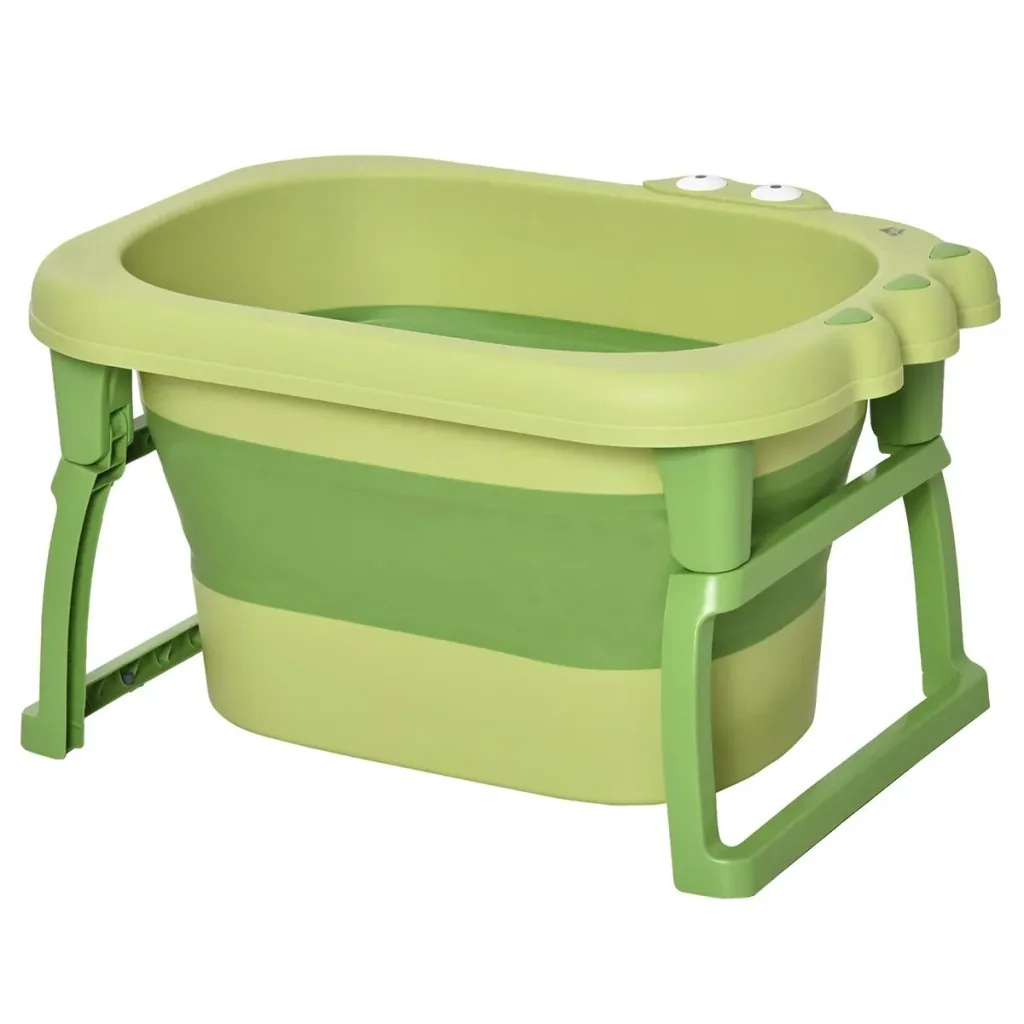Foldable baby bath 2 in 1 design with non-slip foot pads support bars stool foldable baby bath