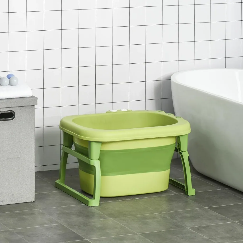 Foldable baby bath 2 in 1 design with non-slip foot pads support bars stool foldable baby bath