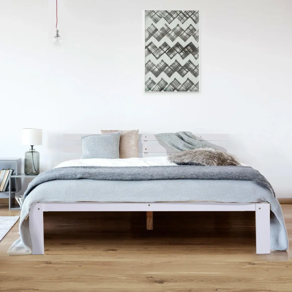 Bed wooden bed bed frame double bed solid pine including slatted frame easy assembly with storage space white 214 x 165 x 82 cm