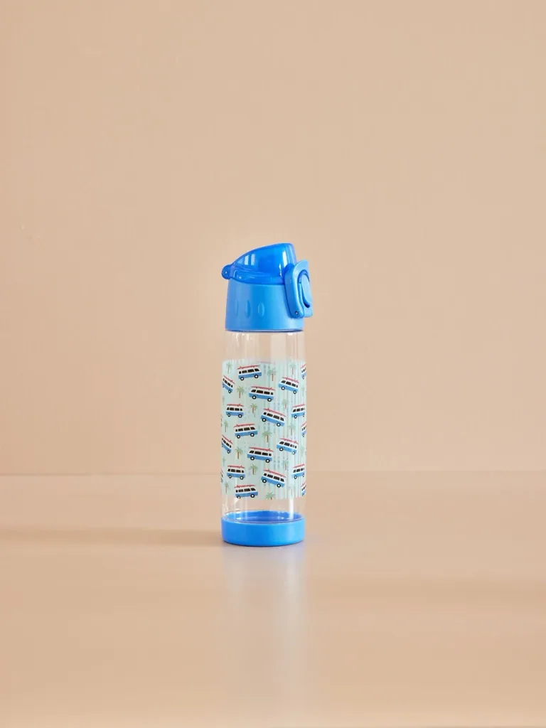 RICE drinkfles voor kinderen - auto print - blauw, 500 ml, kunststof