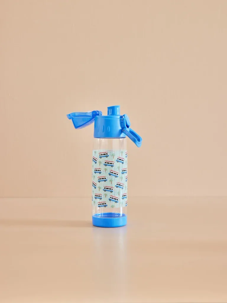 RICE drinkfles voor kinderen - auto print - blauw, 500 ml, kunststof