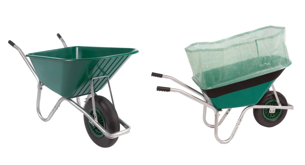 Professional wheelbarrow 100 l with leaf and grass collector attachment