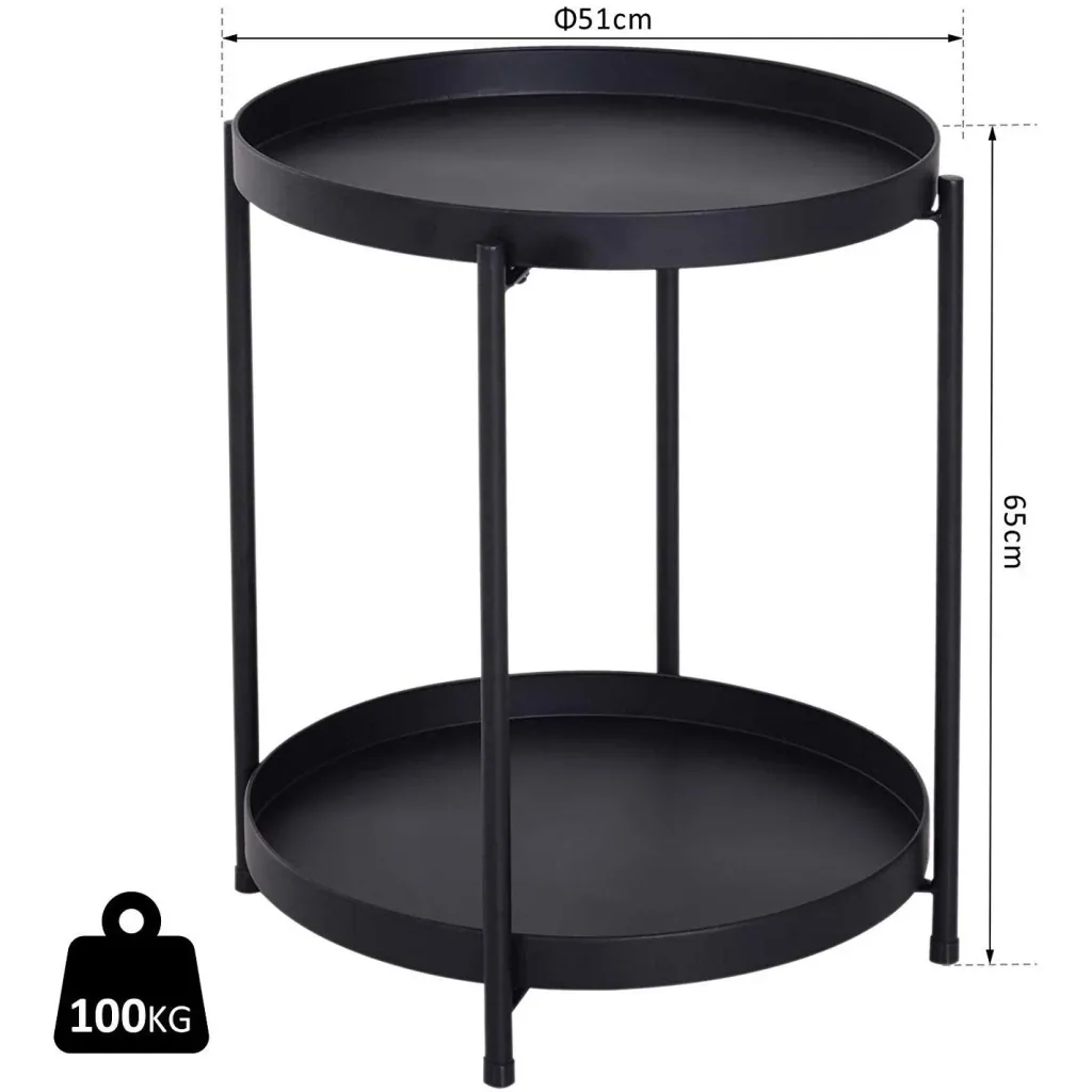 Side table coffee table tray metal black Ø51 x 65 cm