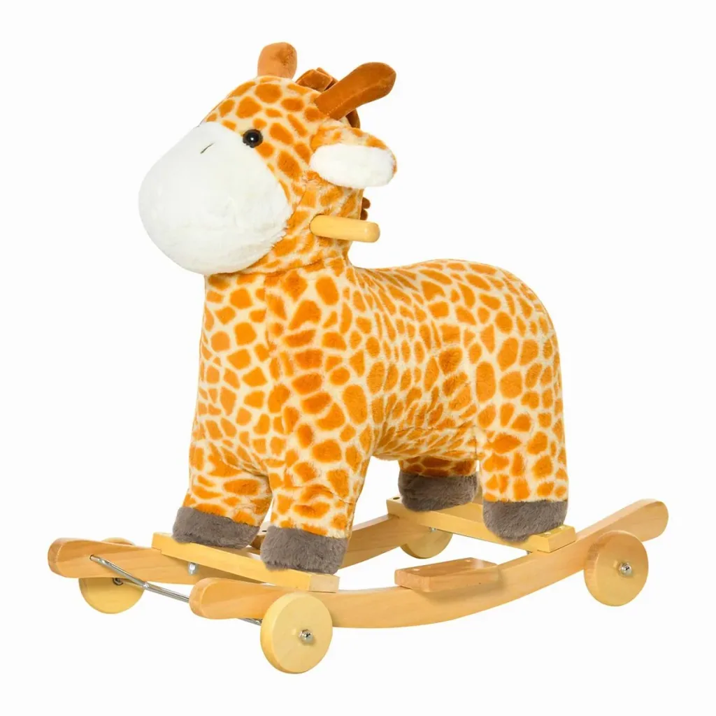 2-in-1 rocking horse with wheels plush rocking animal baby swing toy for 36-72 months giraffe design yellow 63 x 38
