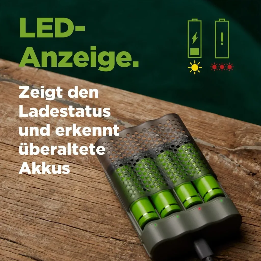 USB fast charger for 4 AA / AAA NiMH batteries including 4 ReCyko Mignon (AA) NiMH batteries with 2600 mAh
