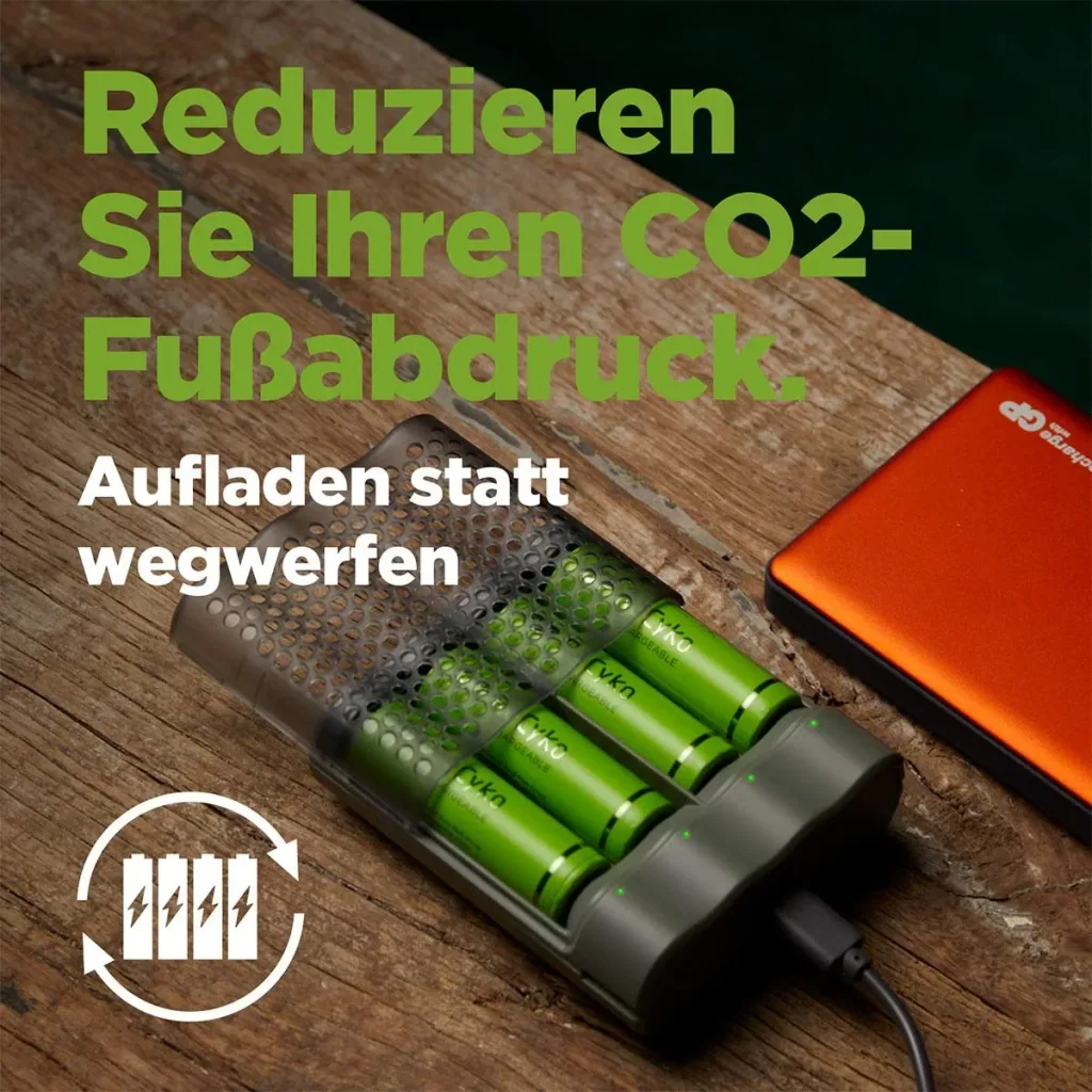 USB fast charger for 4 AA / AAA NiMH batteries including 4 ReCyko Mignon (AA) NiMH batteries with 2600 mAh