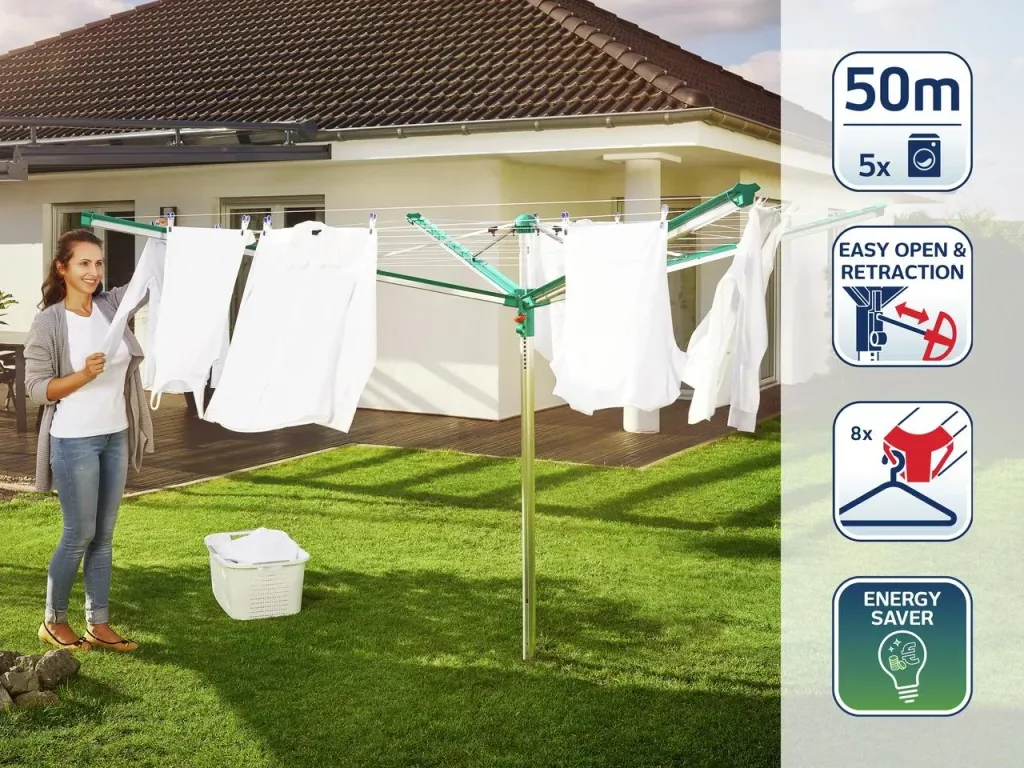 Clothes dryer "Linomatic 500 deluxe Cover", with cover and ground socket, 50 meter line length