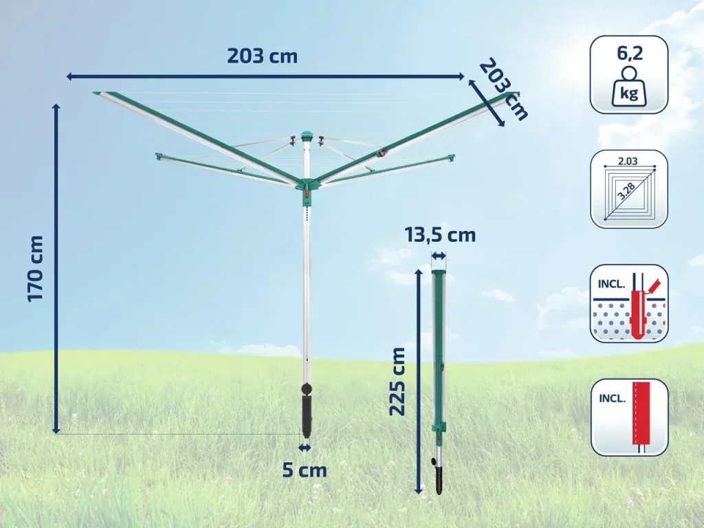 Clothes dryer "Linomatic 500 deluxe Cover", with cover and ground socket, 50 meter line length