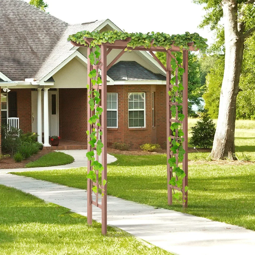 Archway trellis planting arch climbing aid rose arch garden arbor roof artificial wood WPC brown 150 x 50 x 200 cm