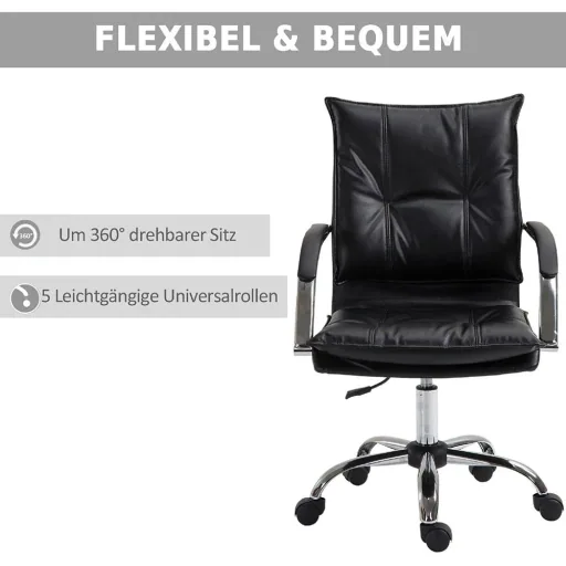 Office chair swivel chair height adjustable rollable ergonomic PU black 64 x 57 x (91 101) cm