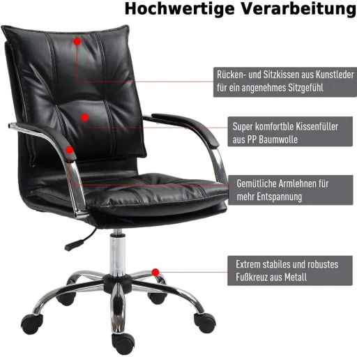 Office chair swivel chair height adjustable rollable ergonomic PU black 64 x 57 x (91 101) cm