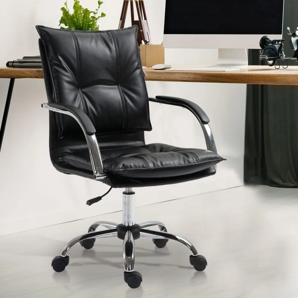 Office chair swivel chair height adjustable rollable ergonomic PU black 64 x 57 x (91 101) cm