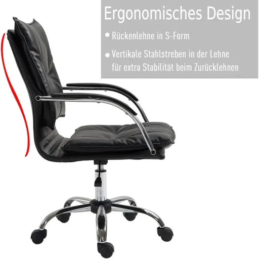 Office chair swivel chair height adjustable rollable ergonomic PU black 64 x 57 x (91 101) cm