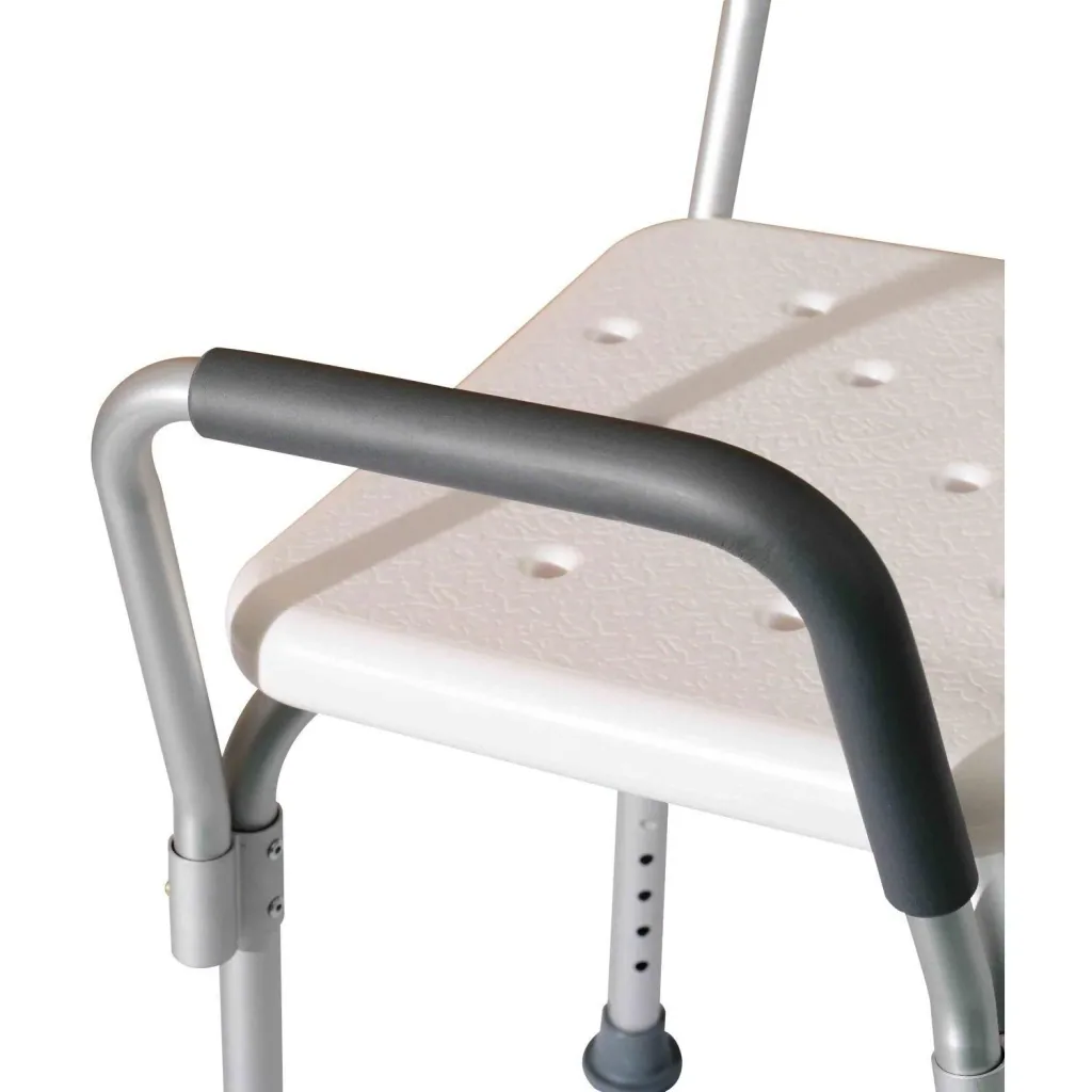 Shower stool with backrest, height adjustable
