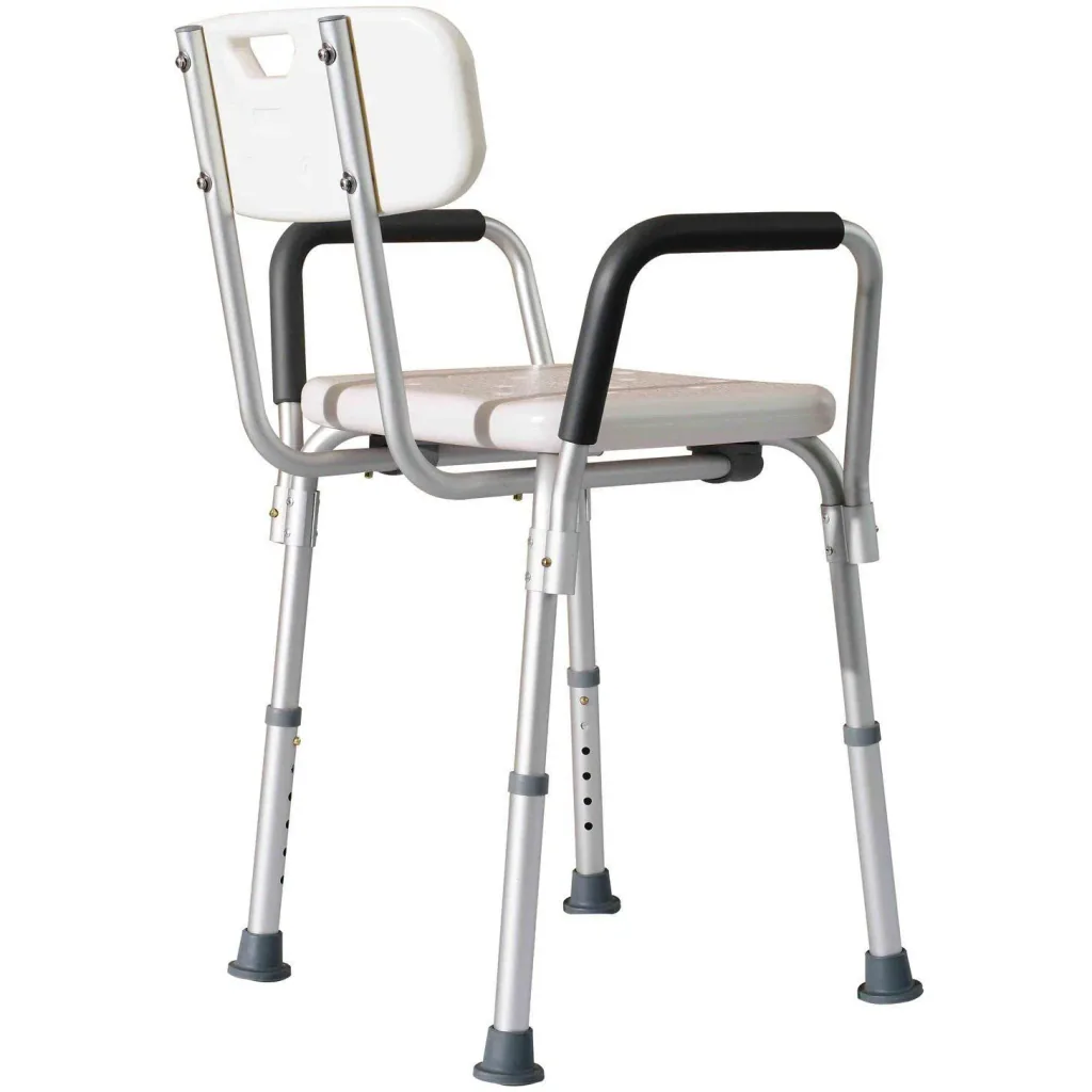 Shower stool with backrest, height adjustable