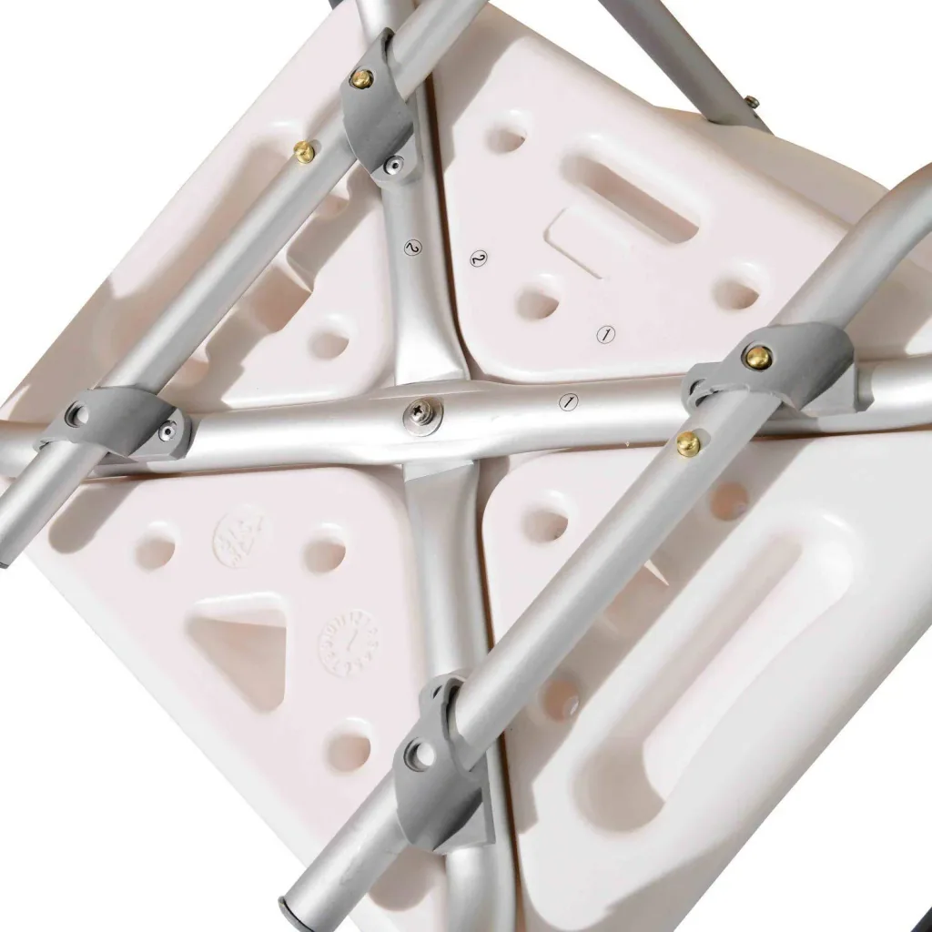 Shower stool with backrest, height adjustable
