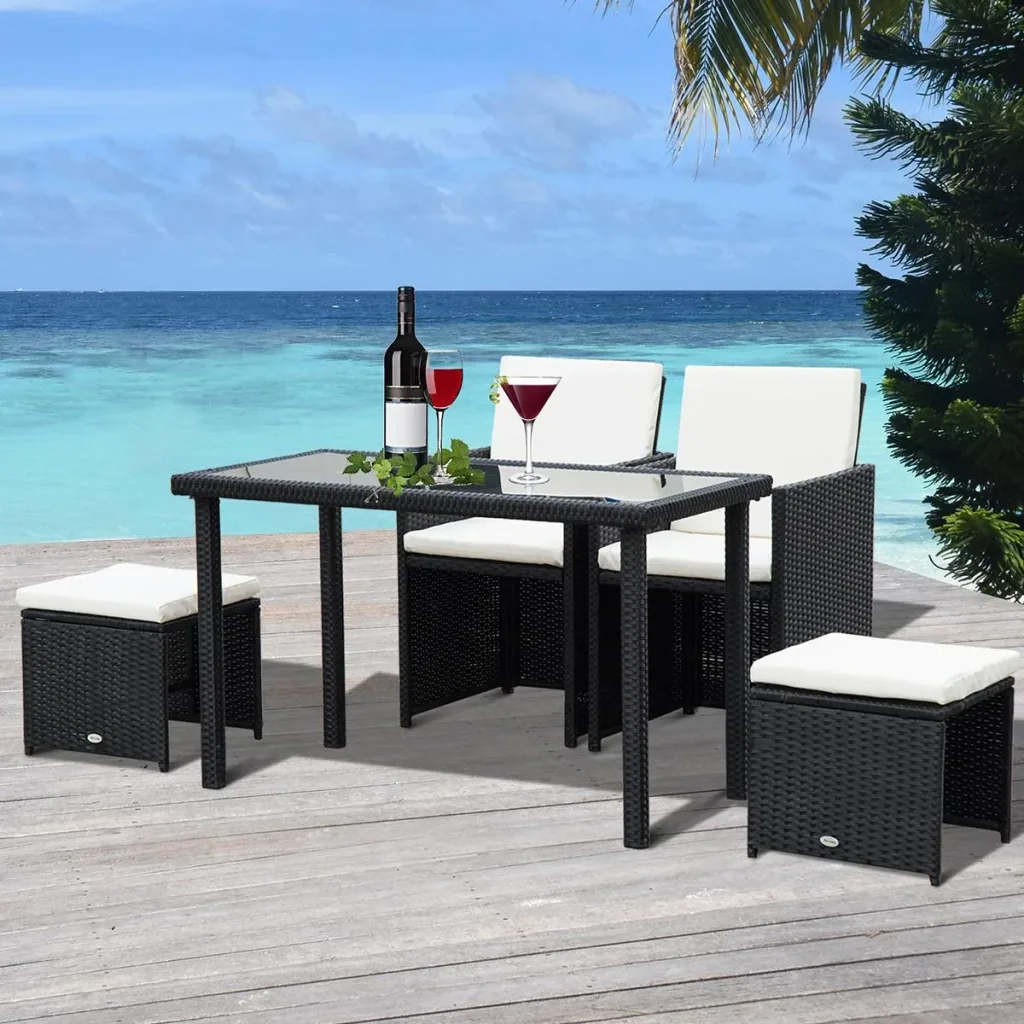 Polyrattan seating group as an 11-piece set black/cream white