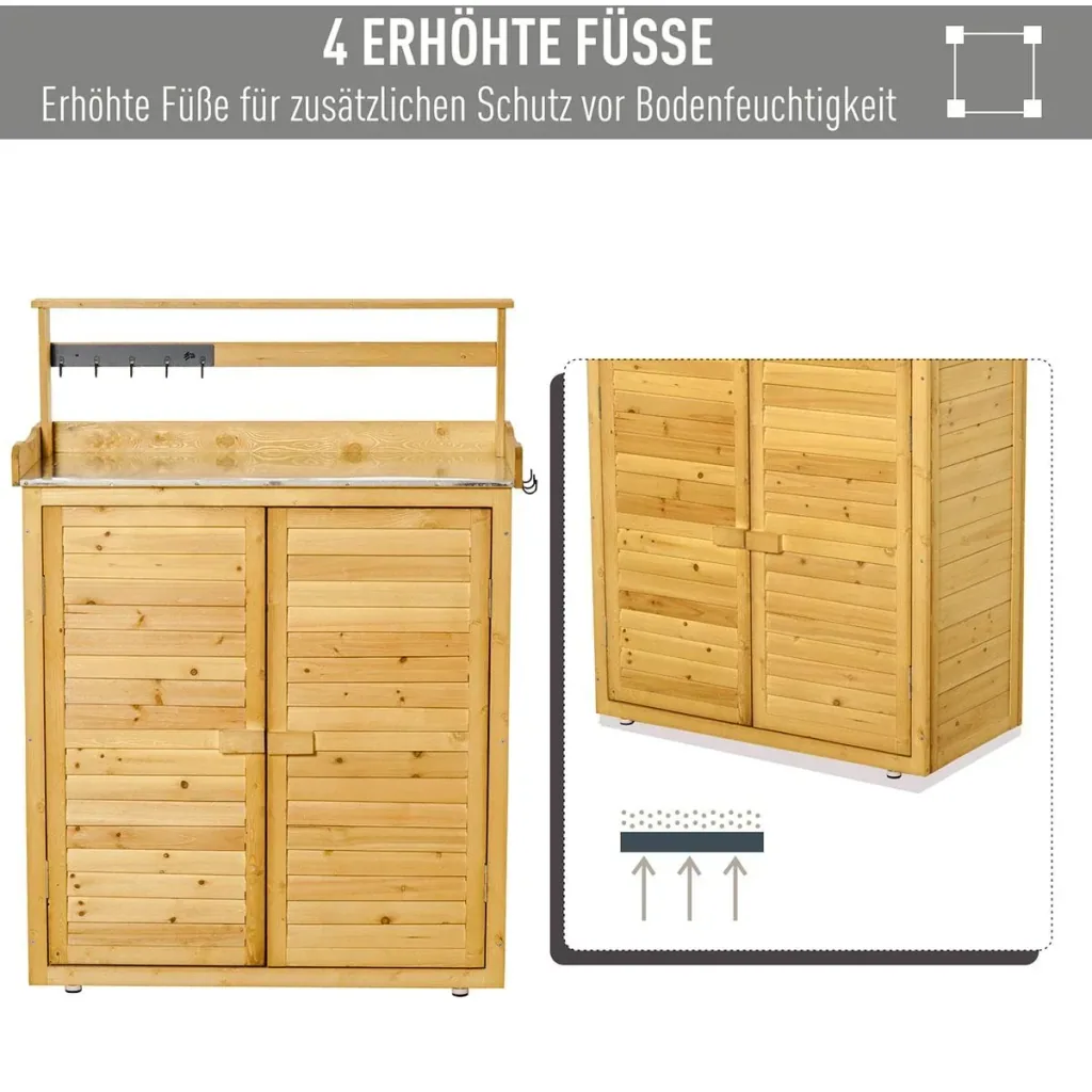 Garden cabinet Planting table with base cabinet Tool cabinet with work surface 3 compartments Garden table with base cabinet 2 doors