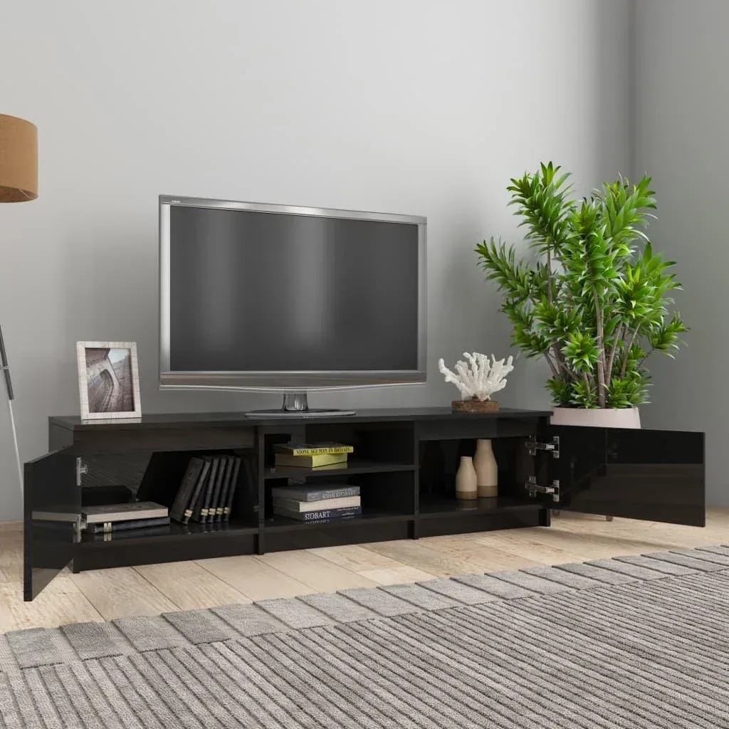 TV cabinet 140x40x35.5 cm chipboard high-gloss black