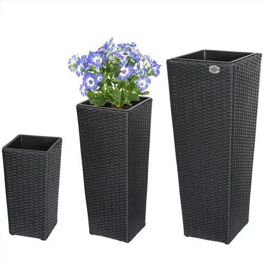 Flowerpots Polyrotan set of 3 black