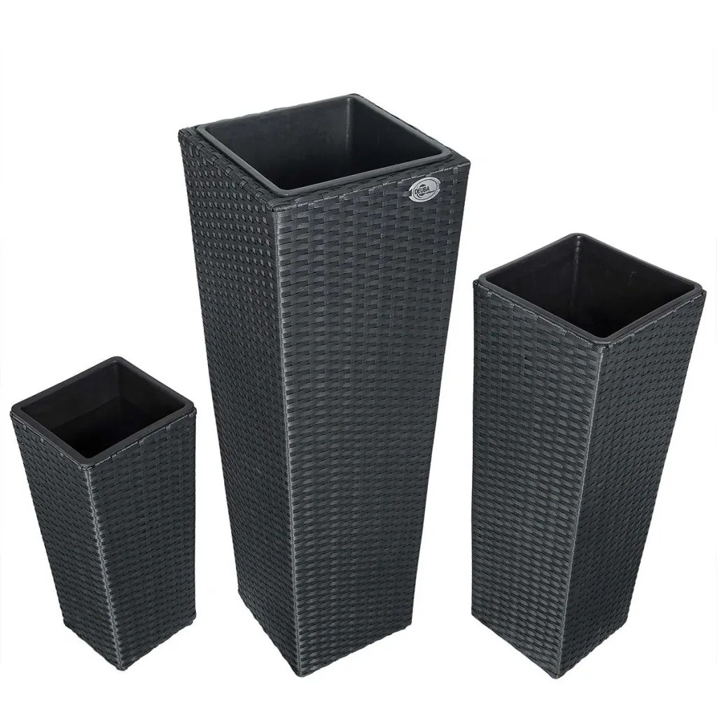 Flowerpots Polyrotan set of 3 black