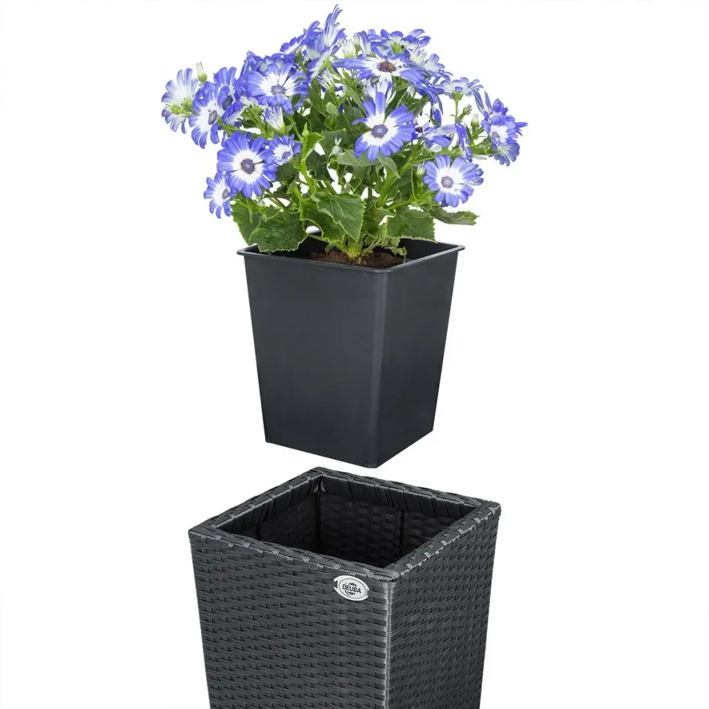 Flowerpots Polyrotan set of 3 black