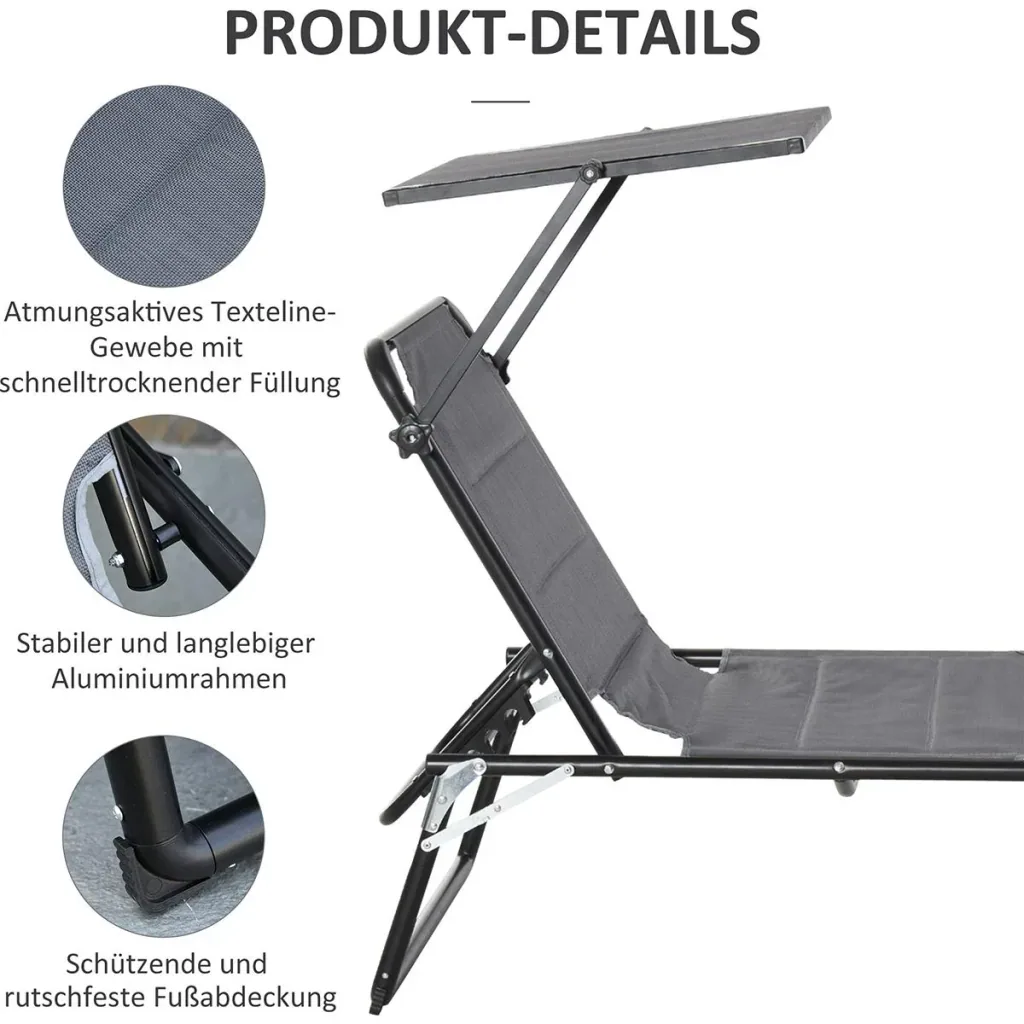 Garden lounger with sun protection dark grey