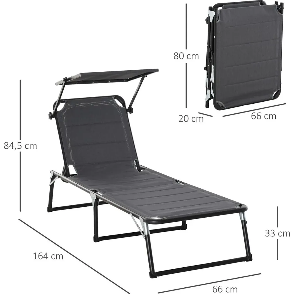 Garden lounger with sun protection dark grey