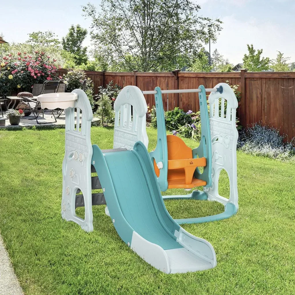 3 in 1 children's slide children's swing set play tower for children 18 to 48 months children's playground with basketball hoop HDPE