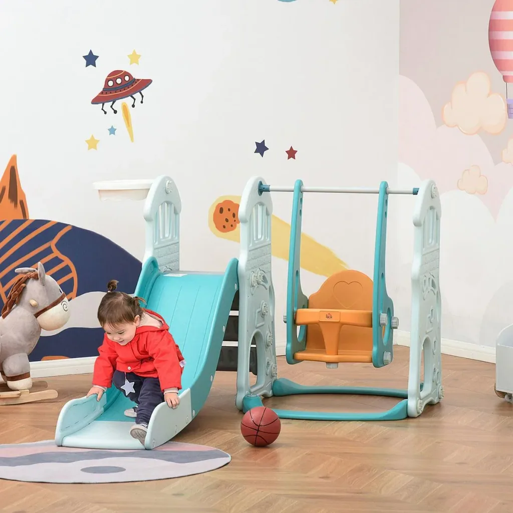 3 in 1 children's slide children's swing set play tower for children 18 to 48 months children's playground with basketball hoop HDPE
