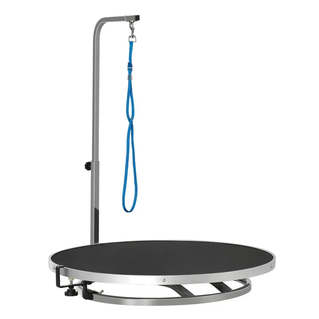 Dog grooming table, rotating drying table with adjustable arm, non-slip table top, locking system