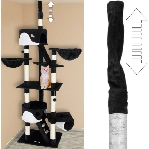 Cat tree, ceiling height 240 - 260 cm, black and white