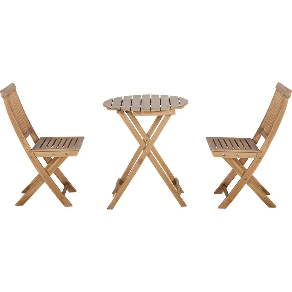 3-piece bistro set. Folding wooden garden set. Balcony bistro table with 2 chairs. Garden furniture natural.