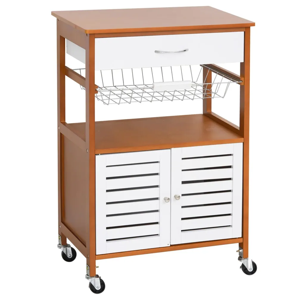 Kitchen trolley with wheels and chest of drawers brown