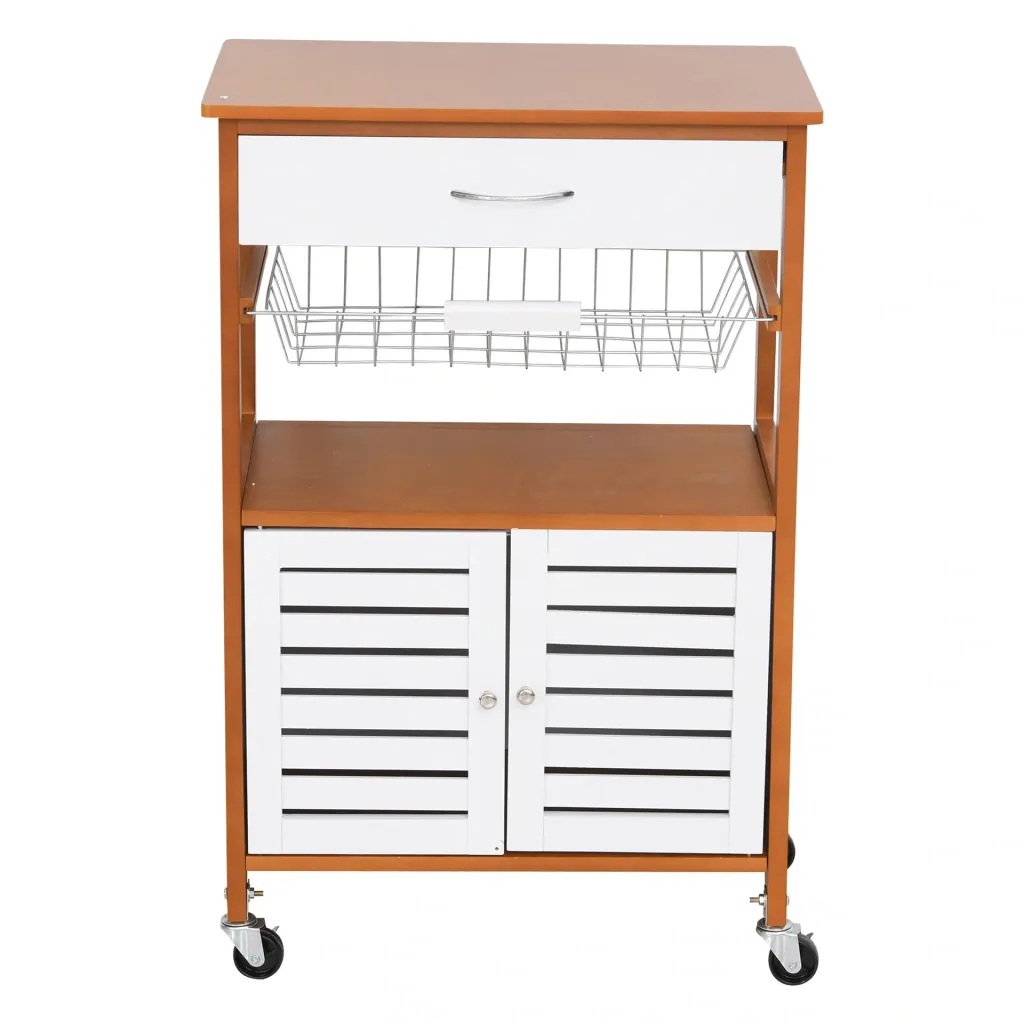 Kitchen trolley with wheels and chest of drawers brown
