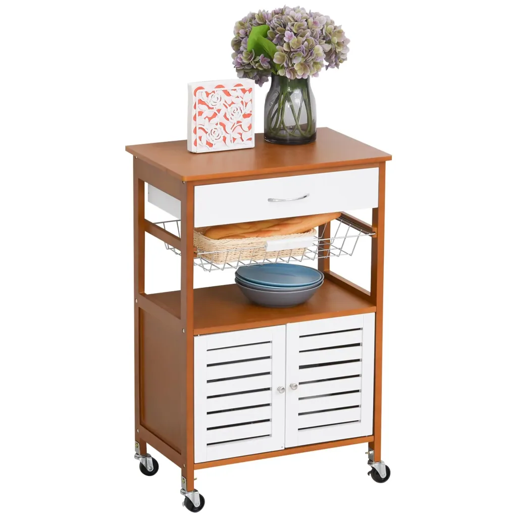 Kitchen trolley with wheels and chest of drawers brown
