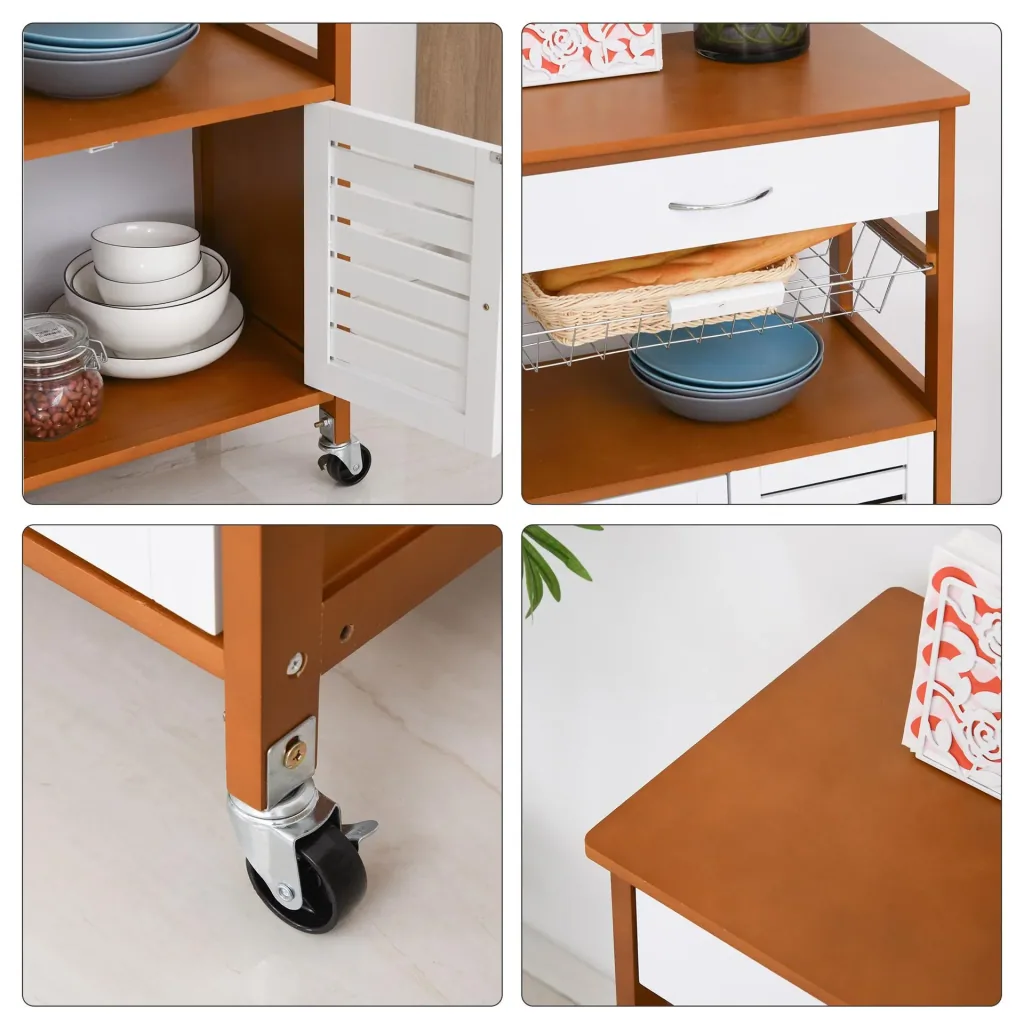 Kitchen trolley with wheels and chest of drawers brown