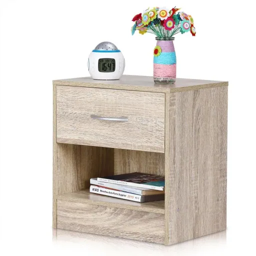 2 bedside tables in oak look - MDF - 39 x 28 x 41 cm