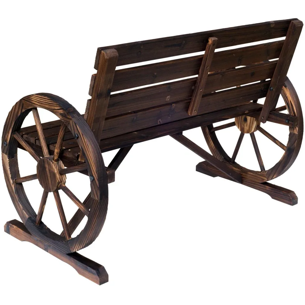 Garden bench with wagon wheel with armrest