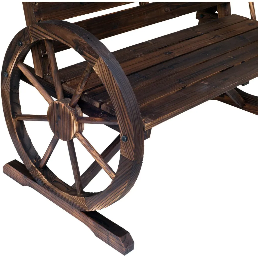 Garden bench with wagon wheel with armrest