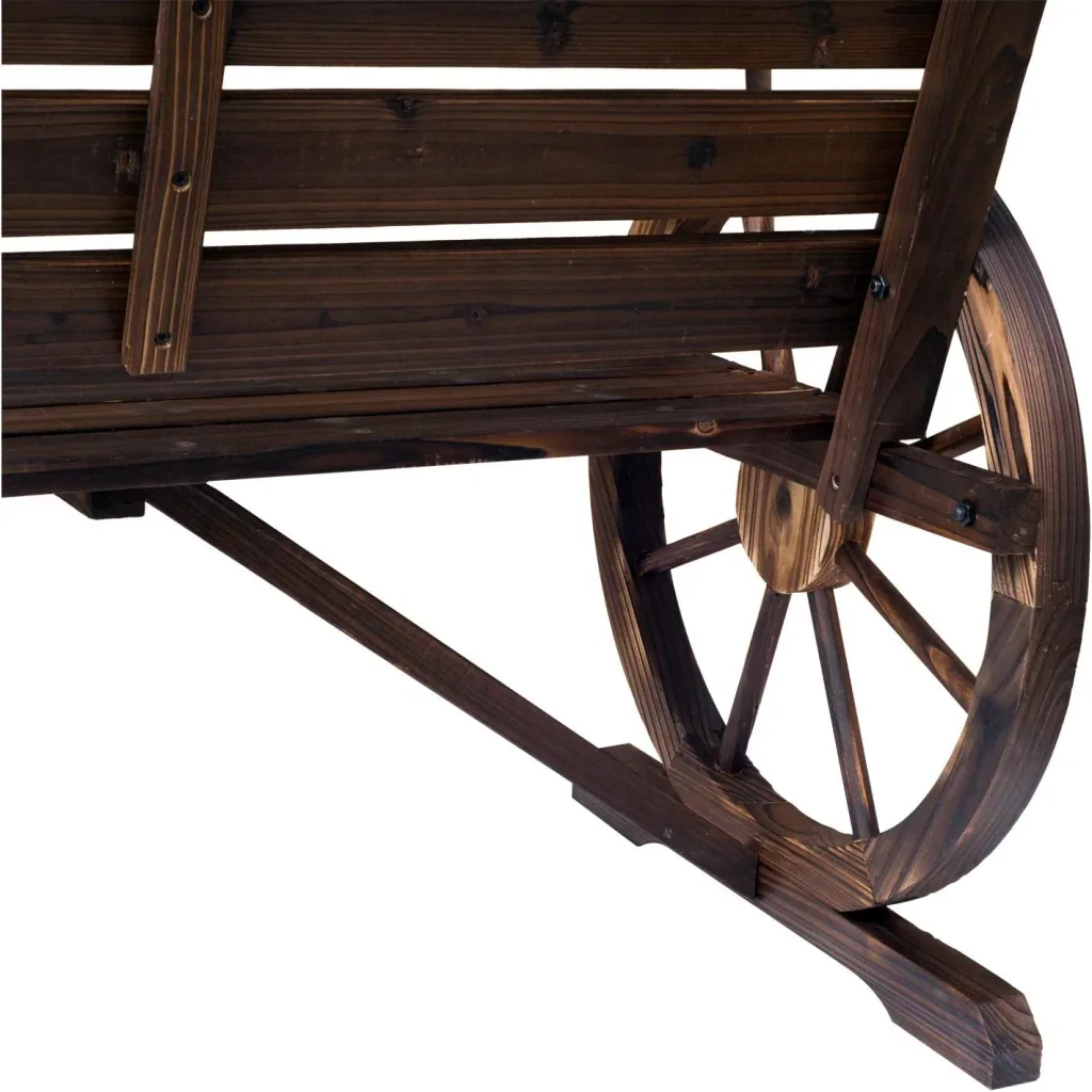 Garden bench with wagon wheel with armrest