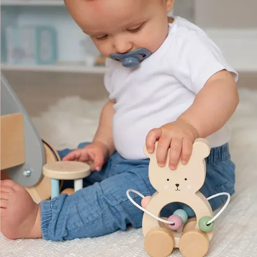 Jabadabado Kinderspeelgoed, duwspeelgoed, duwspeelgoed - Teddy met motorische lus