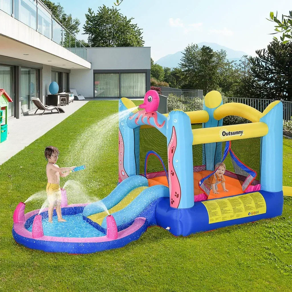 Inflatable bouncy castle with slide for 3 children Castle jumping castle with blower Play castle playhouse for 3-8 years kindergarten