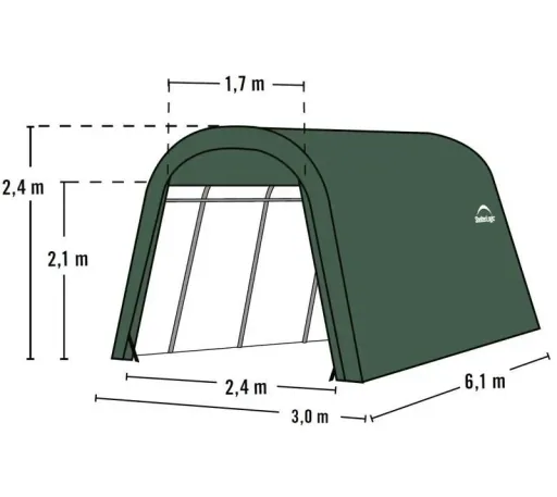 Folieschuur Round Top 18,3 m², groen, 300×610 cm – Garage-in-a-Box, DuPont stalen frame, weerbestendig