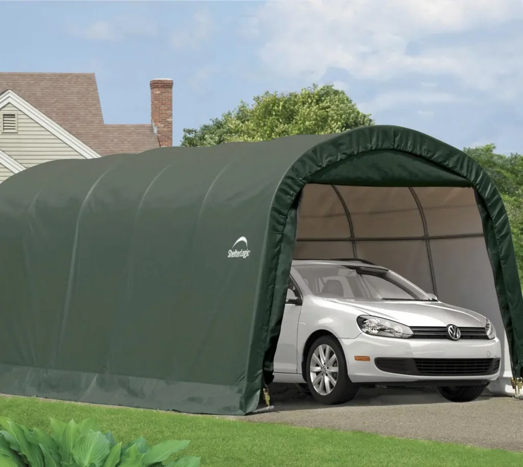 Folieschuur Round Top 18,3 m², groen, 300×610 cm – Garage-in-a-Box, DuPont stalen frame, weerbestendig