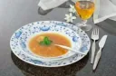 4 SOUP CUPS WITH SAUCERS IN ONION PATTERN