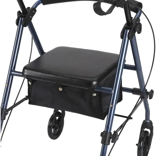 Rollator walking aid for seniors height adjustable foldable steel black