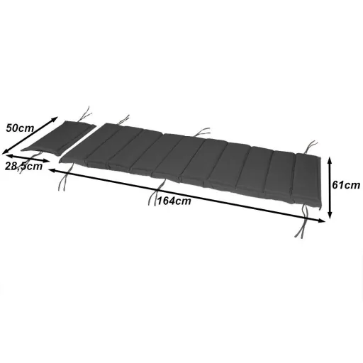 Garden cushion for deck chair - with removable cushion - anthracite - 183x56x7cm